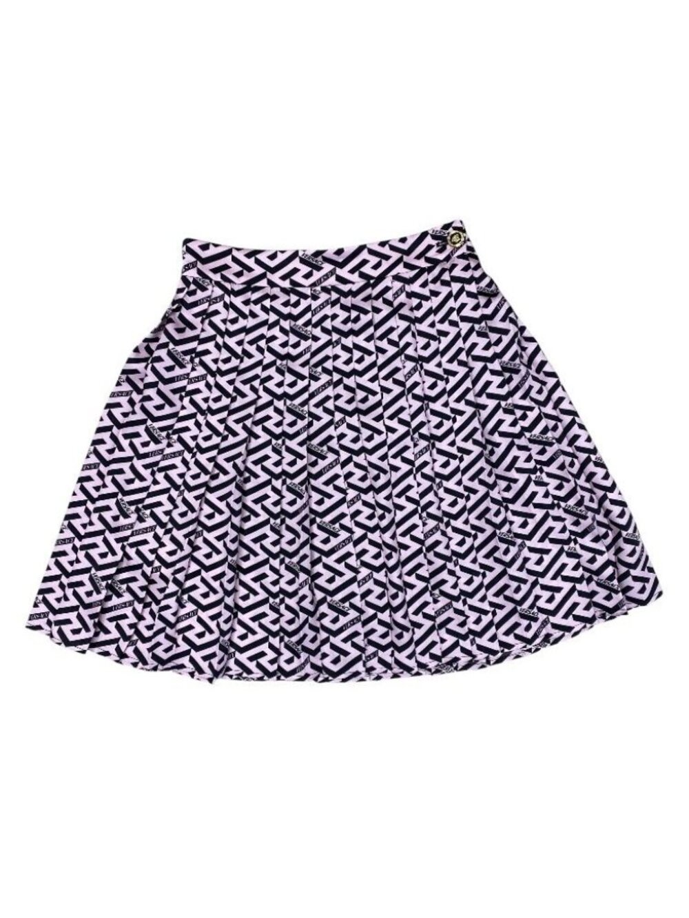 Versace la Greca Pleats Mini Skirt Polyester Pink Black Fine Contemporary
